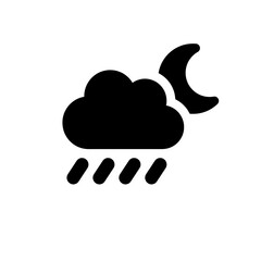 Weather Icon -  Black Cloud with Moon and Rain Drops