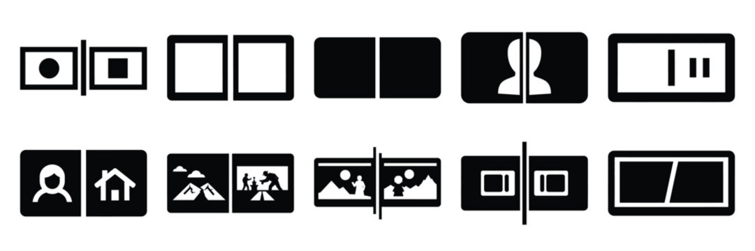 split screen silhouette icon set,Transport symbol. Vector illustration.