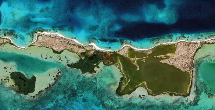 Aerial Satellite View of Los Roques Archipelago and Coral Reefs, Venezuela