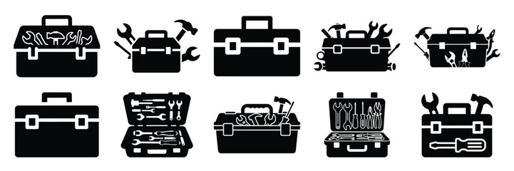 toolbox kit silhouette icon set,Transport symbol. Vector illustration.