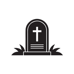 Simple tombstone vector illustration graveyard headstone memorial grave design with grass in park cemetery burial site monument and cross in simple style isolated Vector Art