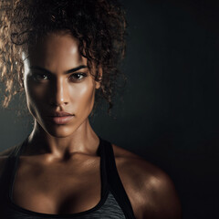 Retrato de mujer atleta fitness con pelo rizado