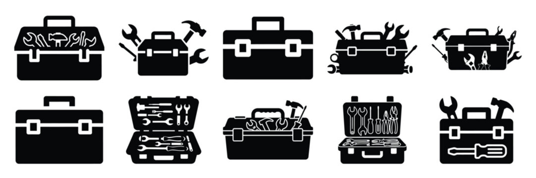toolbox kit silhouette icon set,Transport symbol. Vector illustration.
