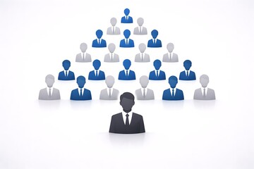 Business organizational hierarchy pyramid with colorful silhouettes of professional people on a white background