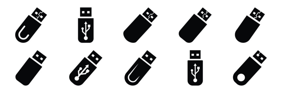 usb drive silhouette icon set,Transport symbol. Vector illustration.