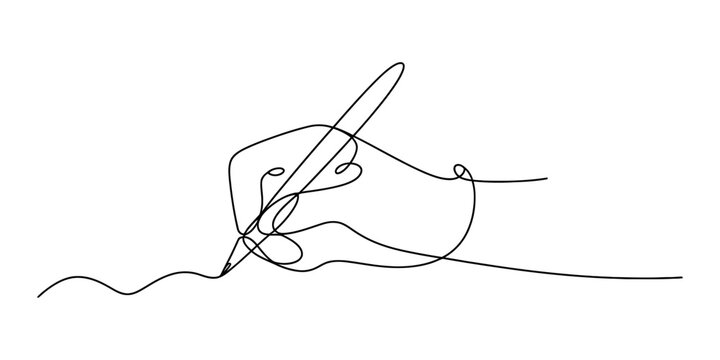 A minimalist single-line drawing of a hand writing with a pen Vector, illustration