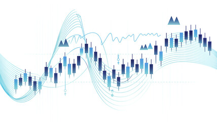 Abstract Blue Financial Stock Market Candlestick Chart with Wavy Lines and Mountains graph