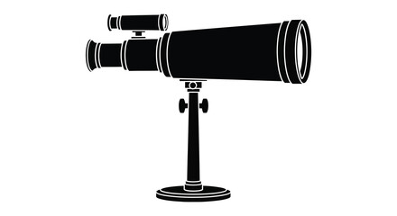 A striking black and white image of an antique telescope on a stand silhouette © Kuntol02