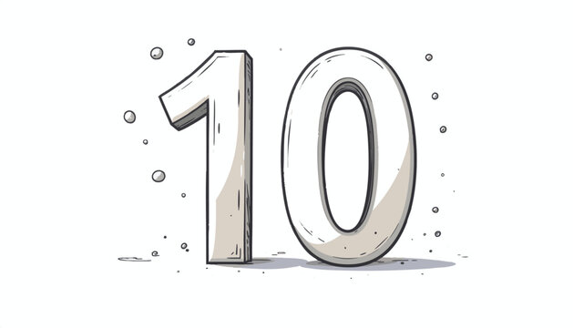 Minimalist Vector Illustration of Number Ten in Monochrome Tones with Subtle Shading Style