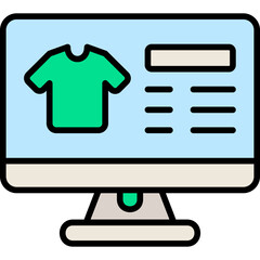 Online Clothing Store on Computer Screen icon in FIlled Line Style