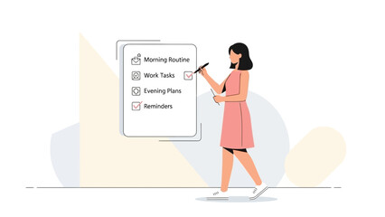 Woman checking off tasks on a daily planner to-do list, planning and organization concept