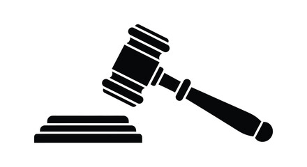 A striking black silhouette of a gavel and sounding block representing justice and legal proceedings silhouette © Kuntol02