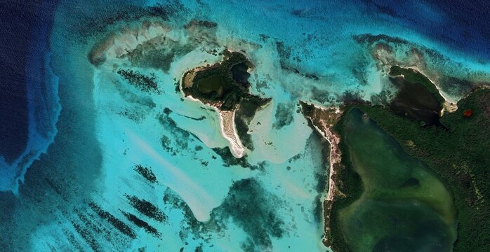 Aerial Satellite View of Los Roques Archipelago and Coral Reefs, Venezuela