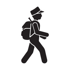 Silhouette of a hiker with a backpack walking suitable for outdoor and travel themes © Md Shariful islam