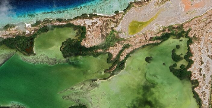 Aerial Satellite View of Los Roques Archipelago and Coral Reefs, Venezuela