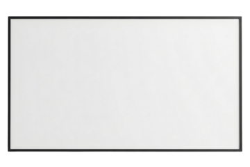 Blank white projection screen with black frame for presentation isolated on a transparent background