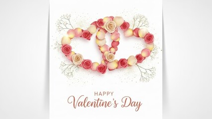 Elegant Floral Valentine's Day Card with Interlocking Rose Petal Hearts and 'HAPPY Valentine's Day' text