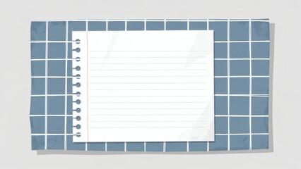 A spiral notebook with blank paper on a blue tiled background