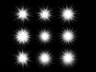 Collection of white sparkling stars on black background