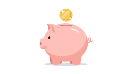 A golden coin entering a classic pink piggy bank, symbolizing crucial financial savings, wise money management, and steady wealth accumulation for future investment and growth