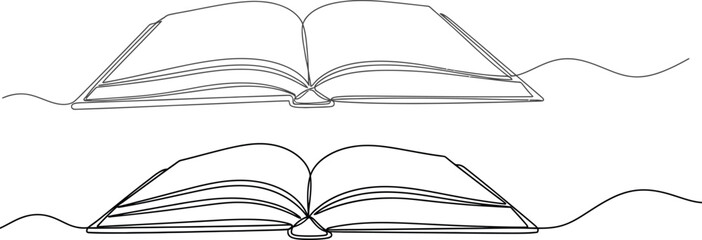 Elegant monochrome line art illustration of open books, embodying the expansive journey of knowledge, the continuous flow of learning, and the profound essence of literature