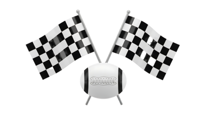 A checkered flag design on a transparent background with a silver trophy