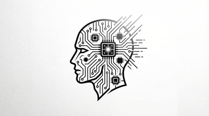 Artificial intelligence concept silhouette of human head with circuit board patterns