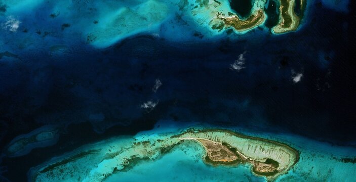 Aerial Satellite View of Los Roques Archipelago and Coral Reefs, Venezuela