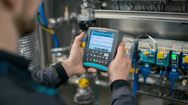 Medium shot of a technician adjusting a PID controller interface illustrating precise calibration in closedloop control systems for industrial automation processes
