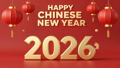 Celebrating chinese new year 2026 with love and joy festive background with lanterns graphic design elements bright red environment
