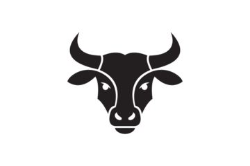 Abstract bull head vector logo, stylized buffalo or Taurus head illustration, minimalistic geometric design.