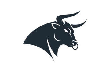 Abstract bull head vector logo, stylized buffalo or Taurus head illustration, minimalistic geometric design.