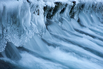 Long Exposure of Brembo River with Ice, Winter Landscape in Italy