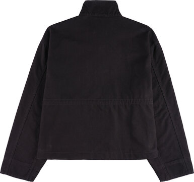 Black textured fleece jacket isolated on transparent background