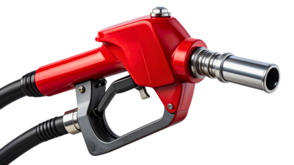 Fuel nozzle red gas station pump handle petroleum dispenser gasoline isolated on transparent background
