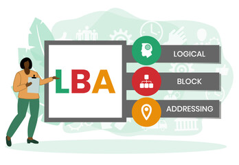 LBA - Logical Block Addressing acronym. business concept background. vector illustration concept with keywords and icons. illustration with icons for web banner, flyer