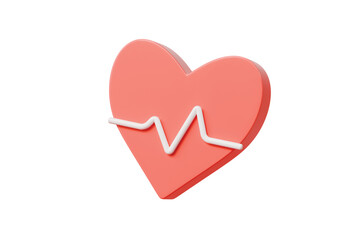 3d heart heartbeat line icon. health monitoring concept. minimal cartoon heartbeat pulse cardiology for healthcare app. isolated on white transparent background. 3d render.