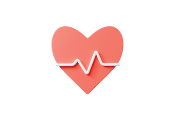 3d heart heartbeat line icon. health monitoring concept. minimal cartoon heartbeat pulse cardiology for healthcare app. isolated on white transparent background. 3d render.