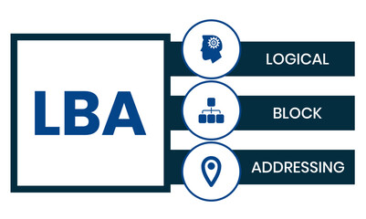 LBA - Logical Block Addressing acronym. business concept background. vector illustration concept with keywords and icons. illustration with icons for web banner, flyer