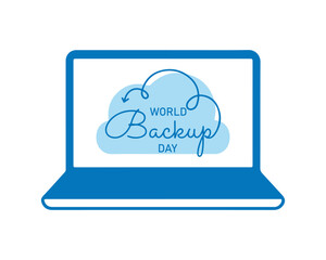 World Backup Day vector. Backup computer data vector. Laptop with uploading cloud icon vector. World Backup Day Poster, March 31. Important day
