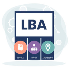 LBA - Logical Block Addressing acronym. business concept background. vector illustration concept with keywords and icons. illustration with icons for web banner, flyer