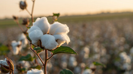 Cotton plant in a field during sunset hours showcasing the beauty of agricultural life