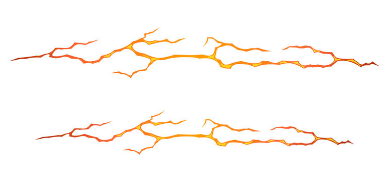 Glowing Lava Crack Lines Isolated on Black Background. glowing cracks, molten lava line, fiery fissure, fire effect, glowing fracture, abstract energy line