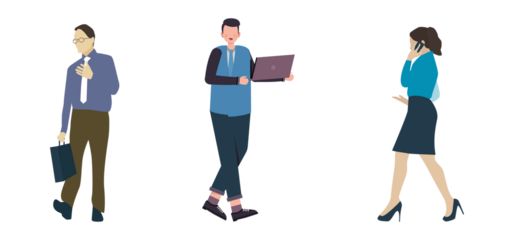 Business People Walking and Using Devices Isolated on Black Background