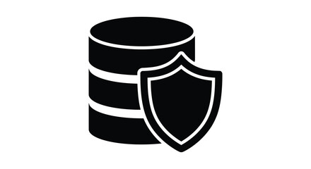 A striking depiction of a database cylinder with a protective shield in a dark silhouette