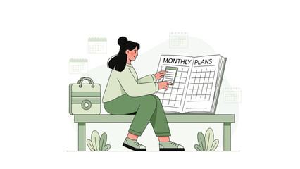 Woman Planning Monthly Tasks on Calendar, Business Organization and Scheduling Concept