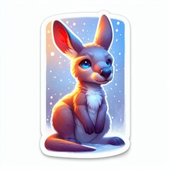 Cute baby kangaroo character sitting with gradient orange blue purple colors and sparkles sticker design with white border