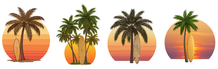Tropical Palm Tree Silhouettes Vector Style Transparent Background
