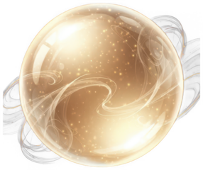 Luminous golden orb with swirling ethereal lines and sparkling particles, magical energy contained within transparent sphere