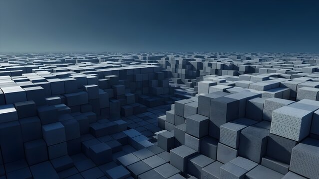 An abstract business design featuring blue 3d cubes and geometric building blocks creates a futuristic digital architecture pattern for a modern city technology background wallpaper - Powered by Adobe